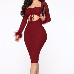 Fashion Nova Burgundy Midi Dress